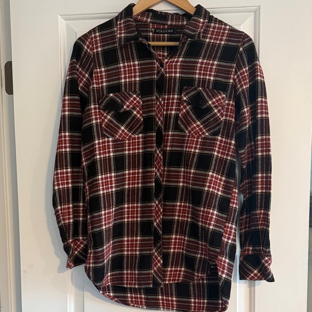 Volcom Black and Red Plaid Button-Down Shirt